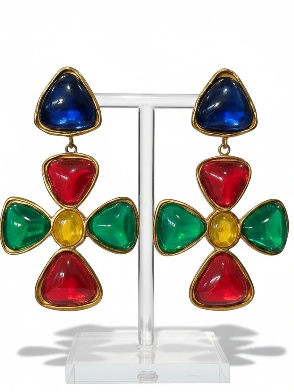 Chanel 90s Collection Clover Gripoix Multicolor Clip On Earrings